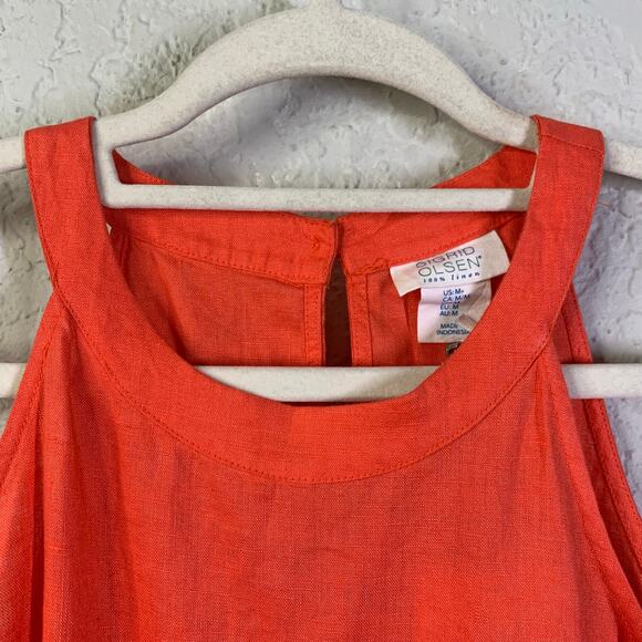SIGRED OLSEN Dress Medium Linen Halter Peek A Boo Back Side Slits High Low Hem - Picture 5 of 14